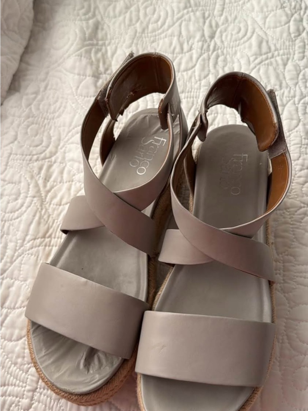 Franco Sarto Mauve-Taupe Leather Crisscross Espadrille Sandals